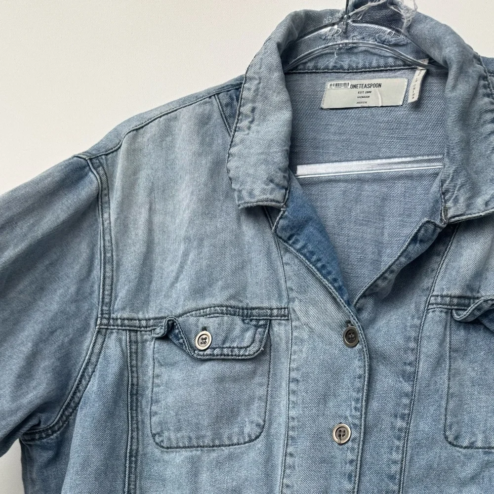 One Teaspoon Light Blue Cotton /‎ Linen Distressed Jacket, Size M